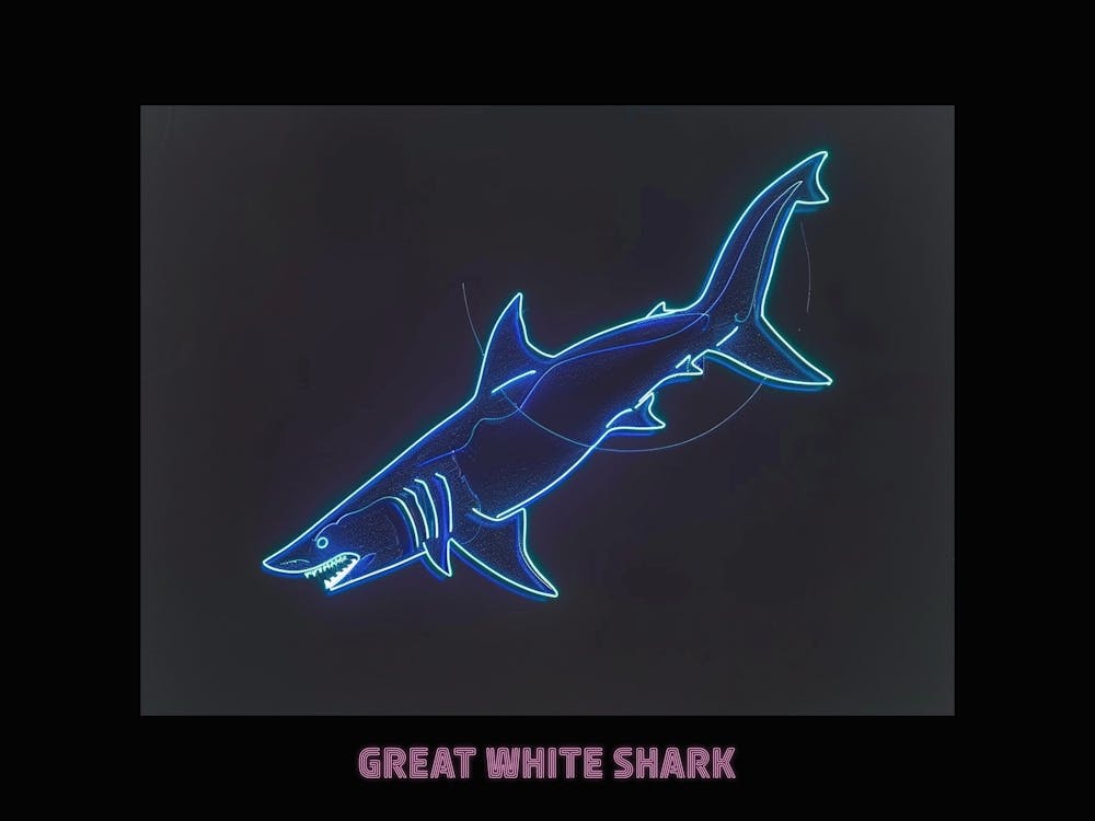 Pink Blue Neon Great White Shark Poster 1