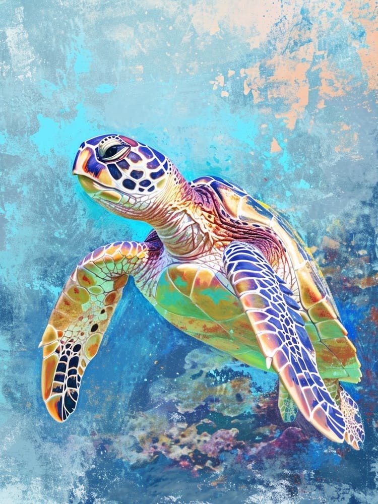 Sea Turtle Deep In The Ocean Textured Painting 2