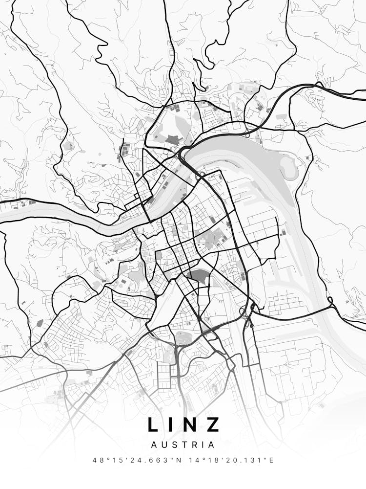 Linz Austria White Map