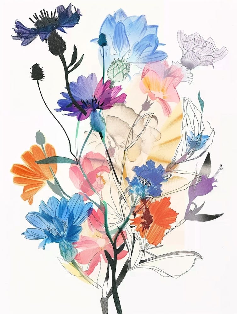 Bleuet 1 Bouquet de Fleurs en Collage