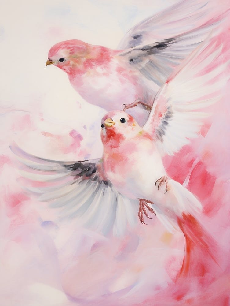Pink Ethereal Bird Painting Sparrow