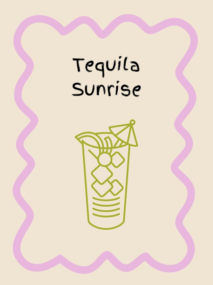 Tequila Sunrise Doodle Poster Lilac & Green