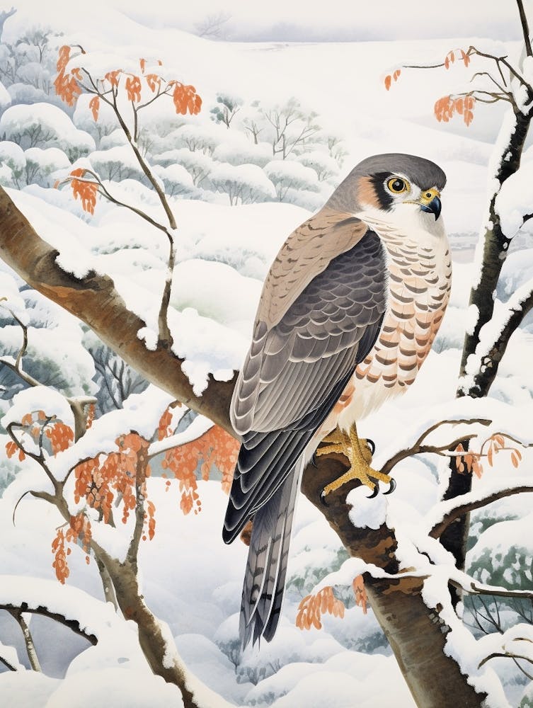 Winter Bird Painting Eurasian Sparrowhawk 2