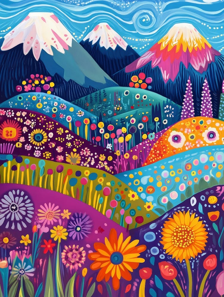 Colorful Landscape With Mountain and Flowers 8