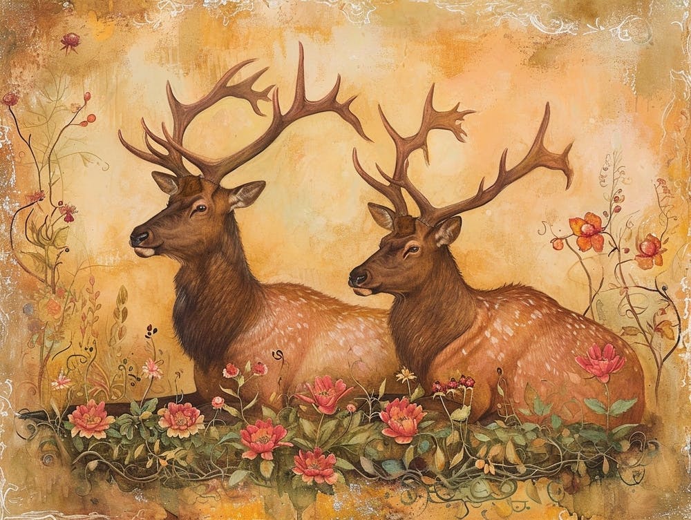 Floral Animal Illustration Elk 1
