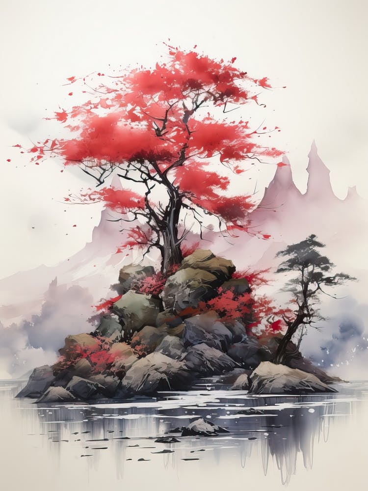 Mount Gassan In Yamagata, Japanese Brush Painting, Ukiyo E, Minimal 1