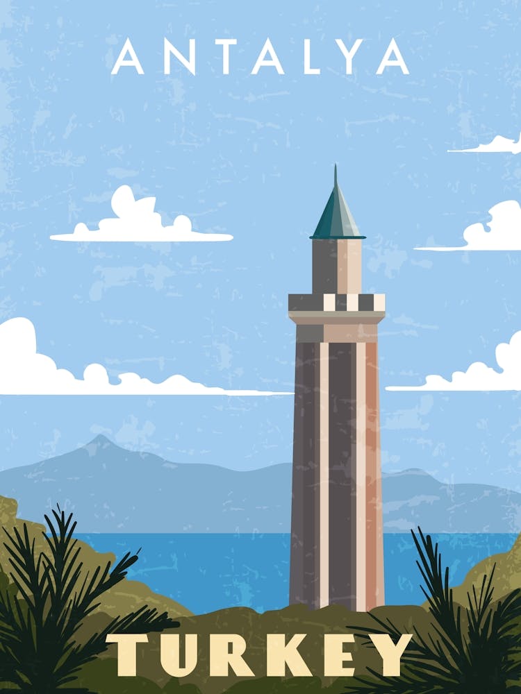 Antalya, Turkey — Retro travel minimalist poster