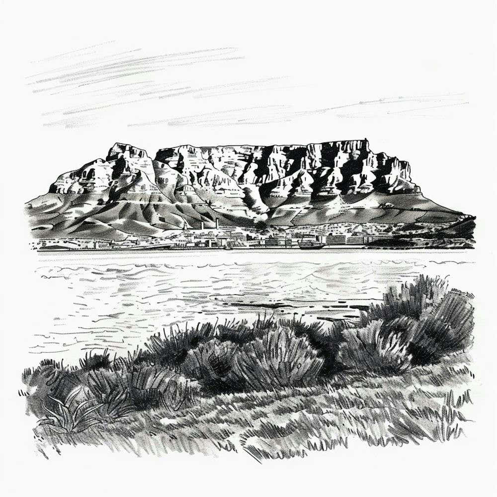 A Table Mountain In Cape Town Hand Drawn Sketch