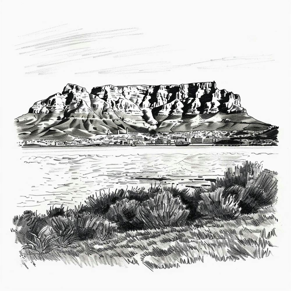 A Table Mountain In Cape Town Hand Drawn Sketch