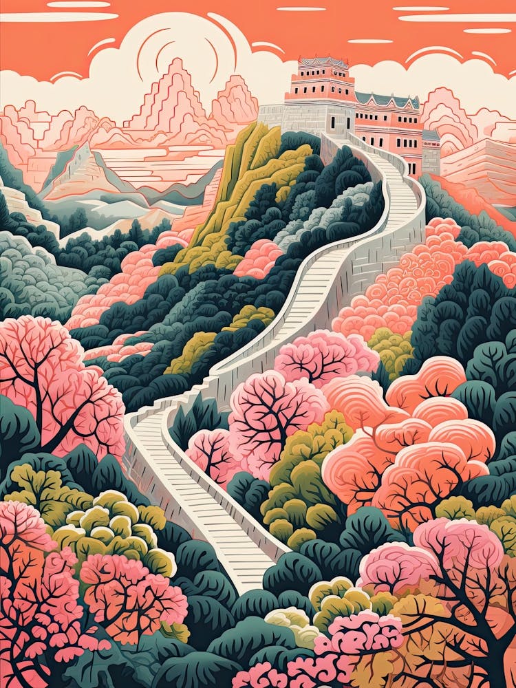 The Great Wall Of China   Cute Botanical Illustration Travel 0