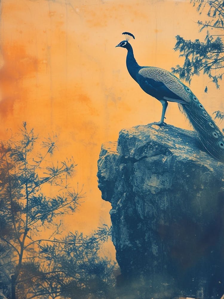 Orange & Blue Peacock On A Rock 2