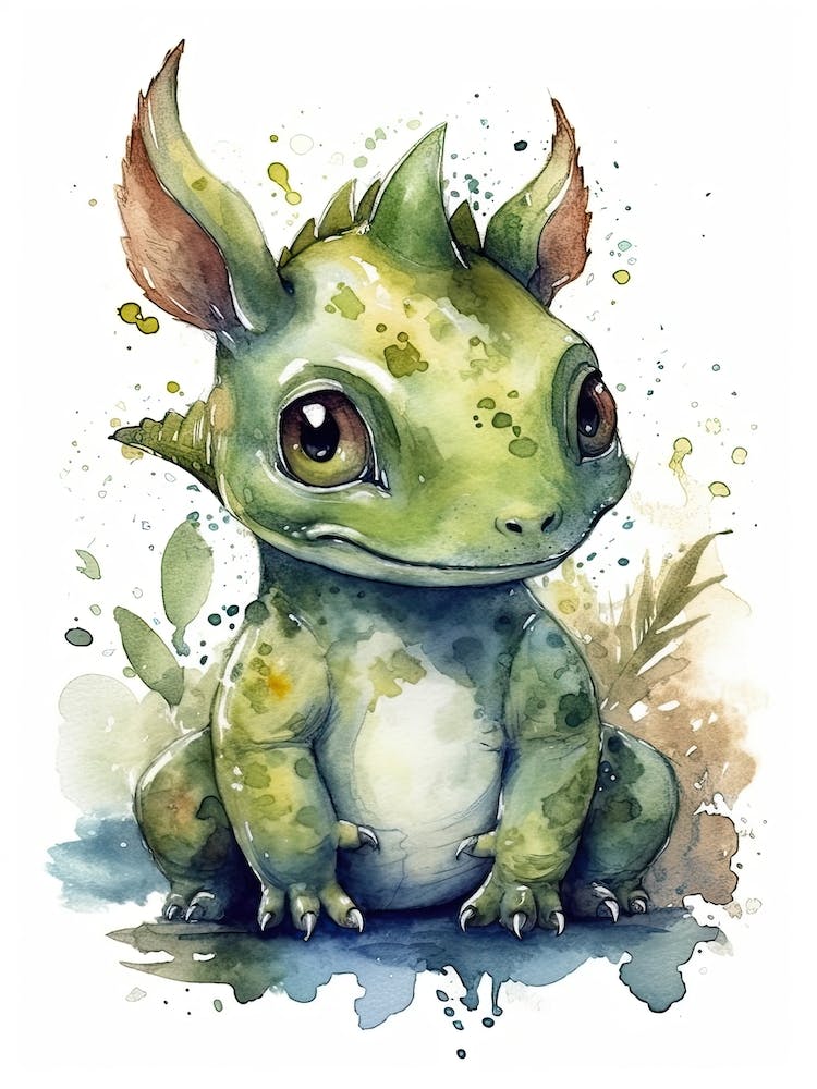 Trachodon Cute Dinosaur Watercolour 1
