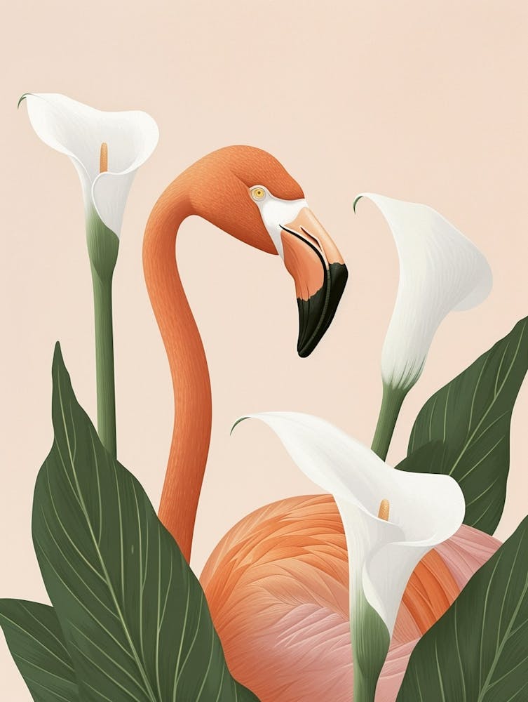 Chilean Flamingo Calla Lily Minimalist Illustration 1