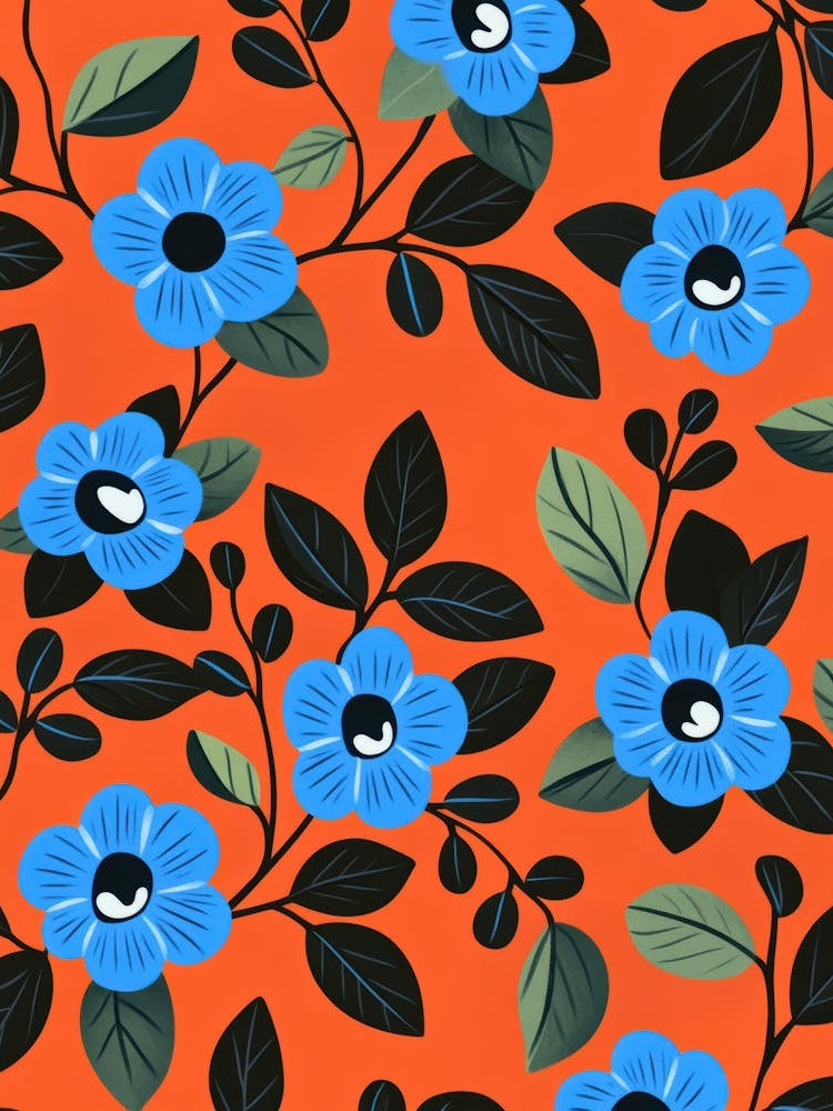 Blue Flowers On Orange