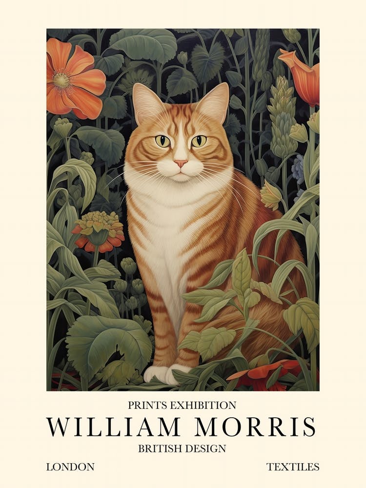 William Morris London Exhibition Poster Tabby Cat