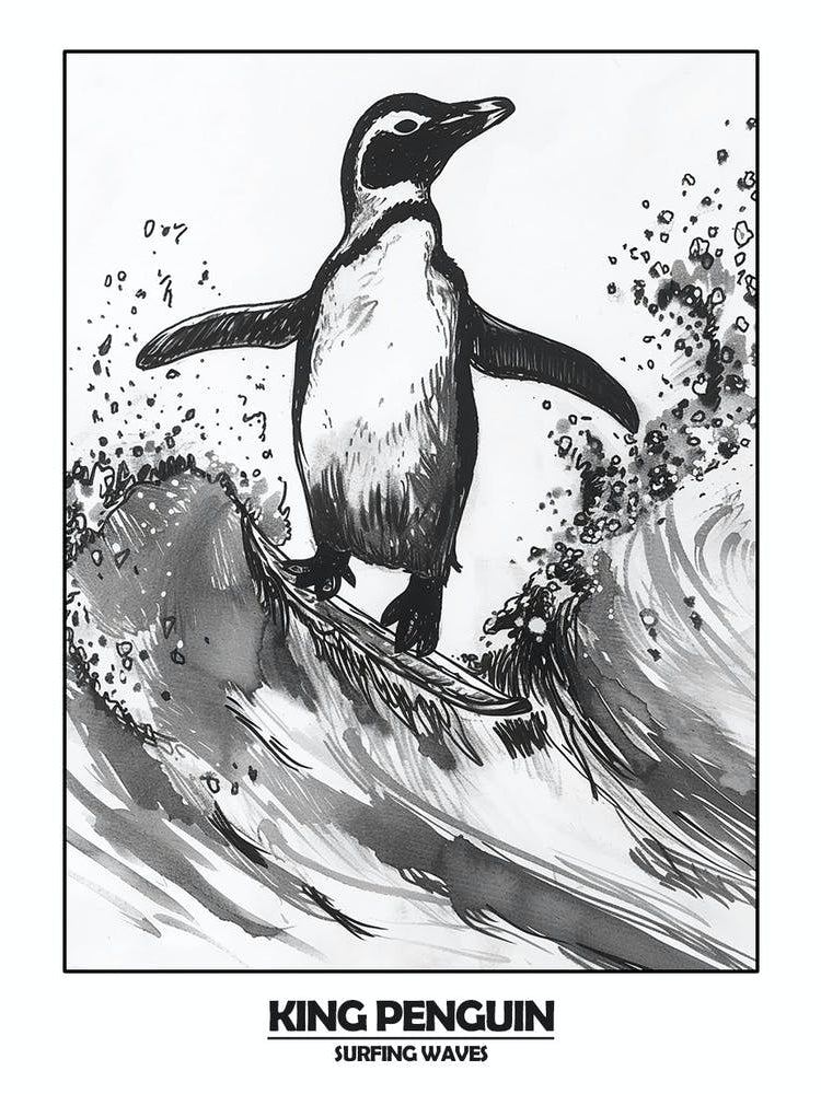 Penguin Surfing Waves Poster 9
