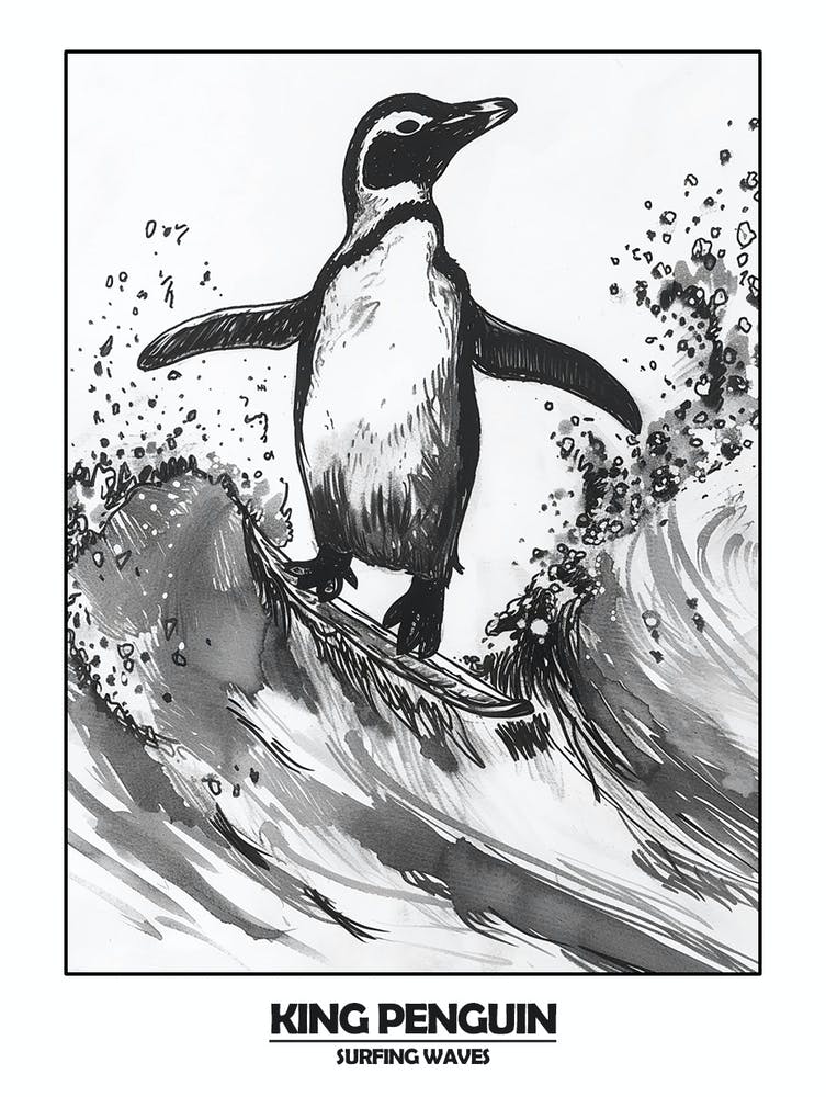 Penguin Surfing Waves Poster 9