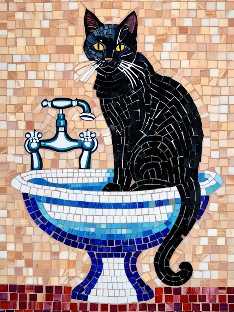 Black Cat In A Sink 1