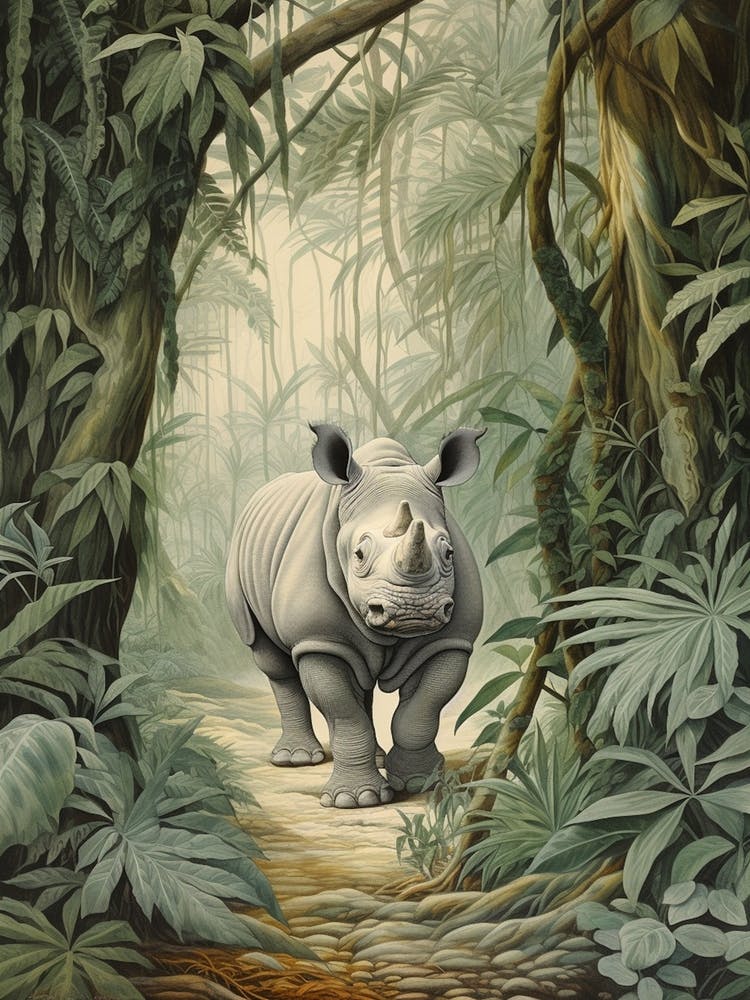 Illustration Nashorn in der Ferne Realistische Illustration 6