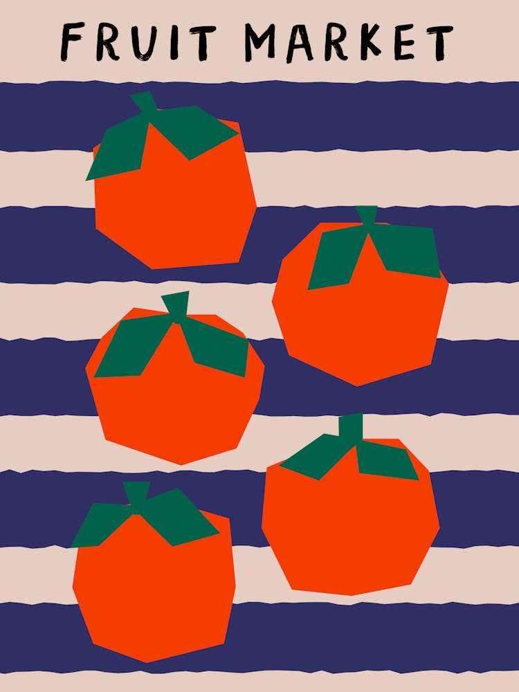 Orange Blue Retro Art Deco Fruit Market Art