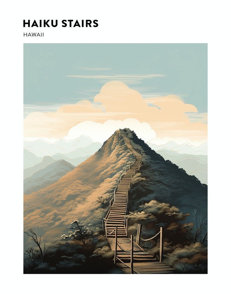 Haiku Stairs Hawaii 2 Hiking Trail Landscape Poster