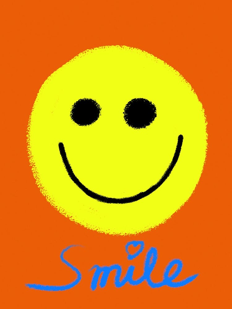 Yellow Emoji Smiley, Text Smile Abstrakte Retro Art