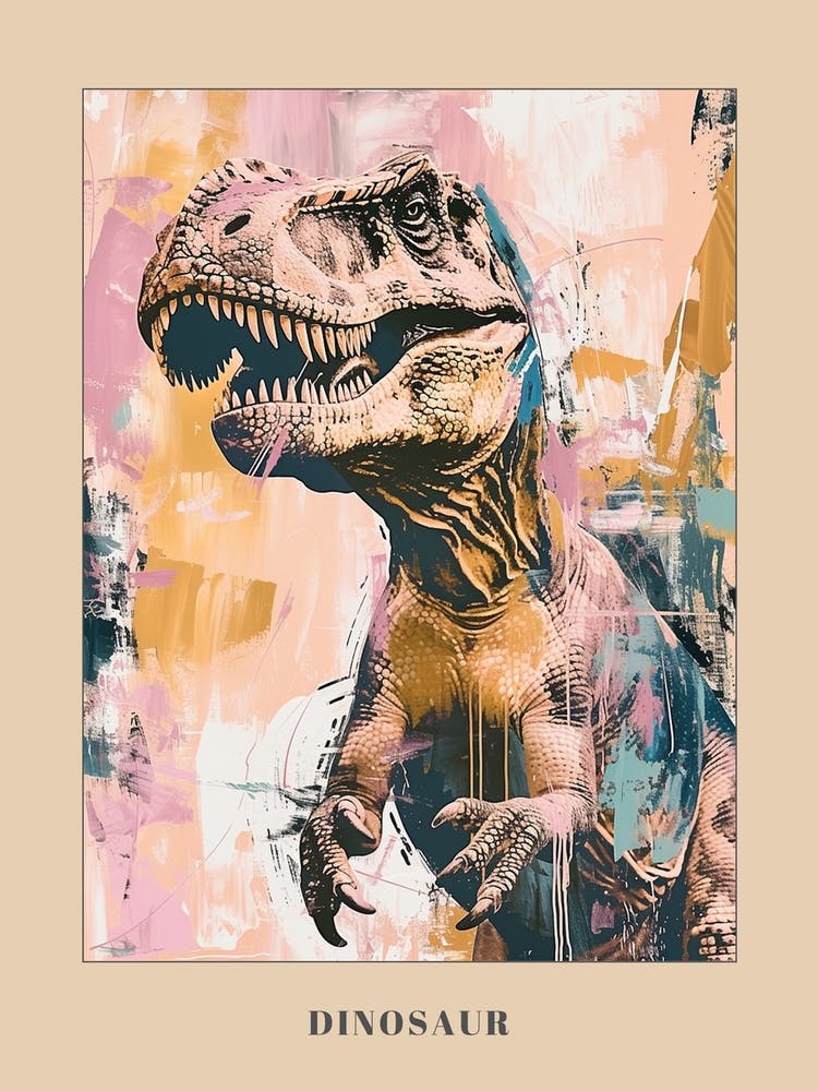 Retro Pastel Dinosaur Collage Poster