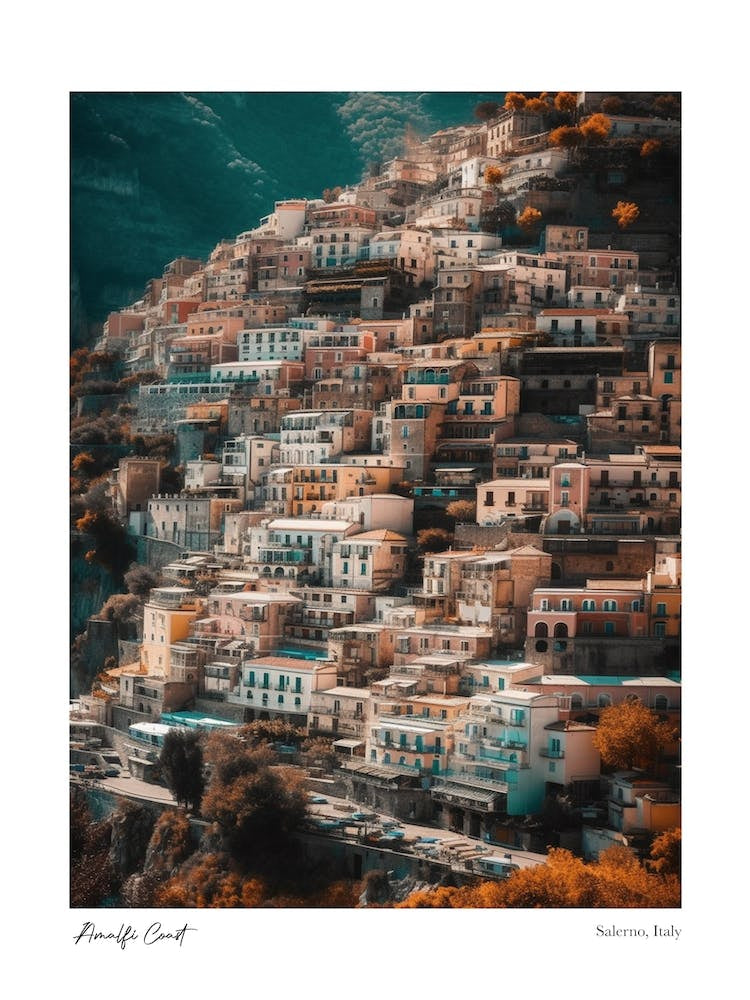 Amalfi Coast, Salerno Italy Pencil Drawing Style 7