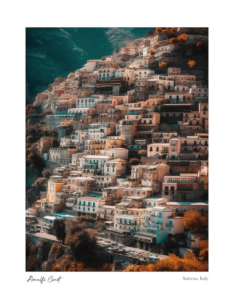 Amalfi Coast, Salerno Italy Pencil Drawing Style 7