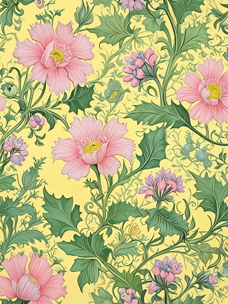 Pink Flowers On A Yellow Background no2