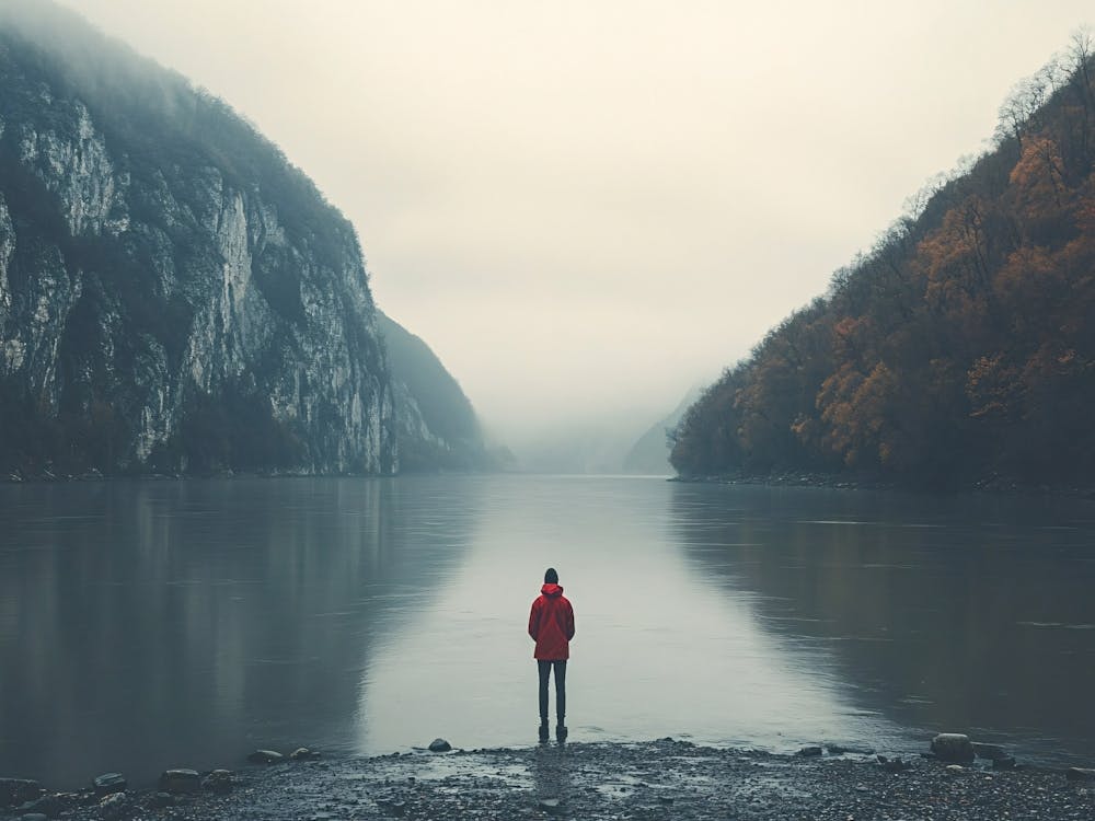 Lonely Man Standing By The River