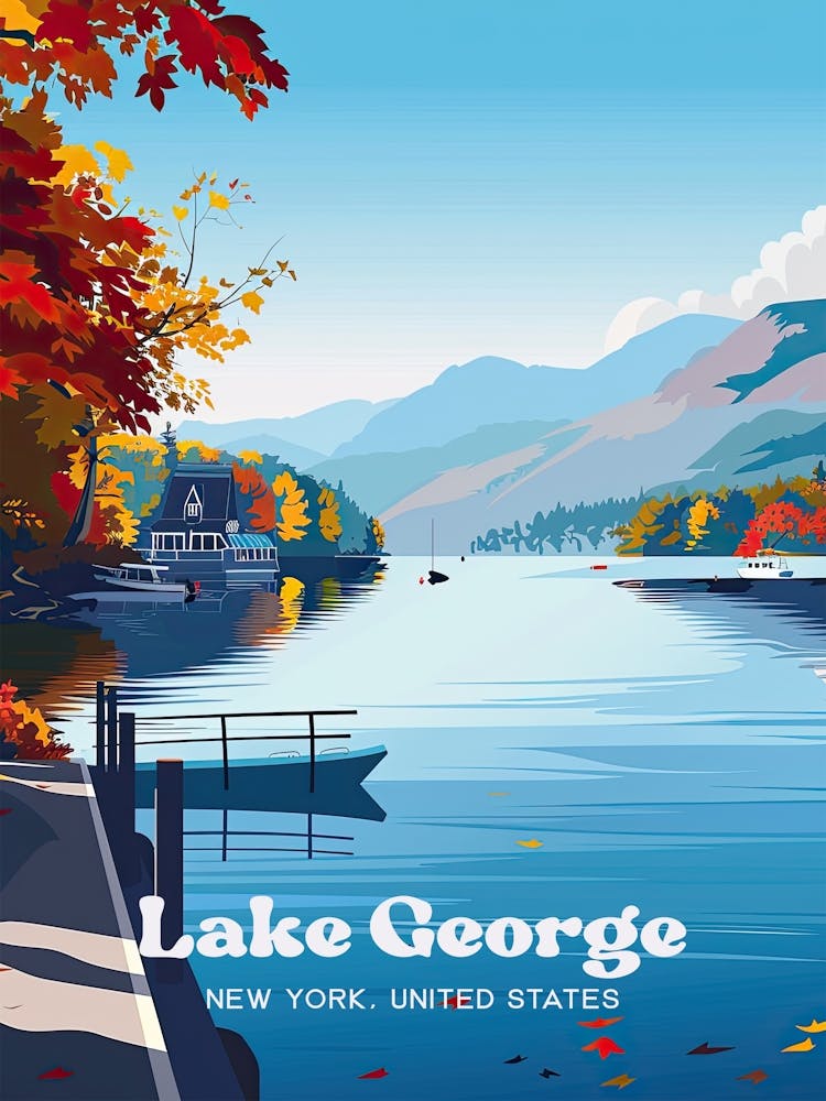 Lake George Vibrant Travel Illustration