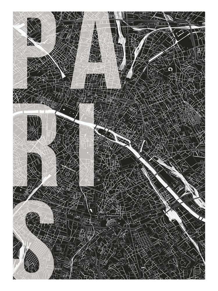 Paris Mono Street Map Text Overlay