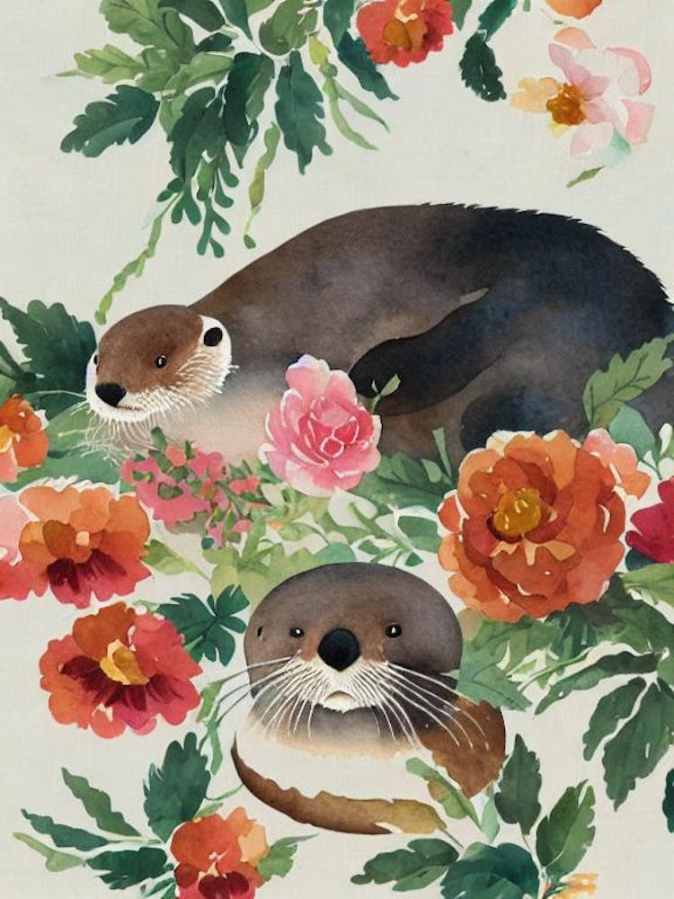 Sea Otter Vintage Graphic Watercolour