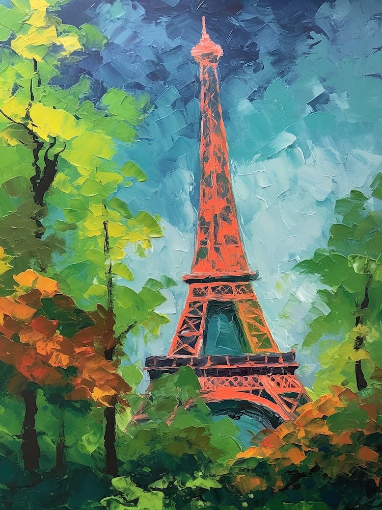 Eiffel Tower Paris France David Hockney Style 11