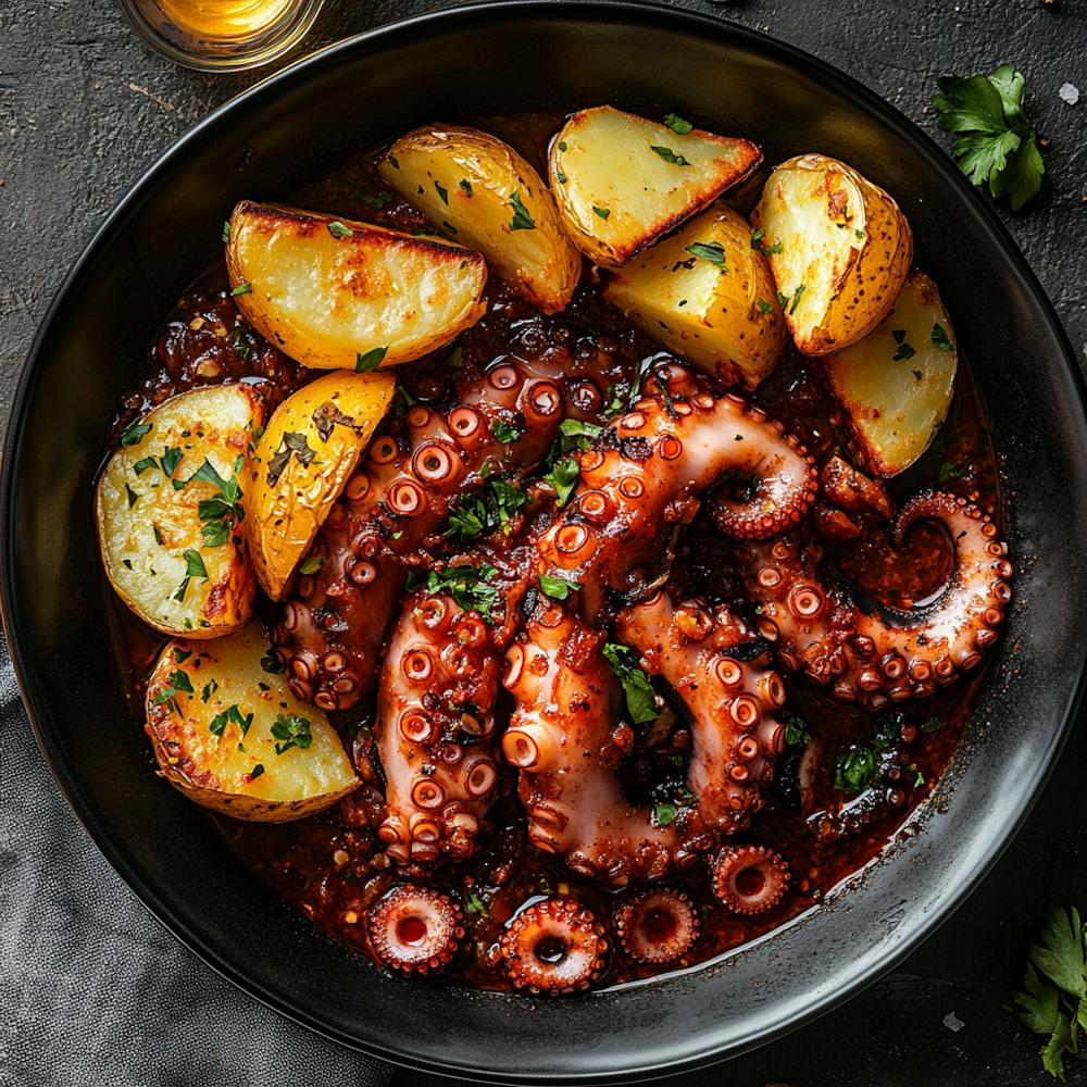 Octopus In A Bowl With Potatoes