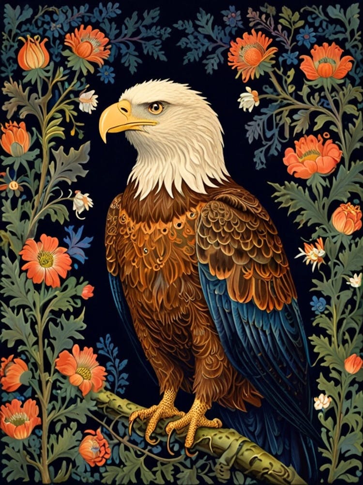 William Morris Bald Eagle With Flowers