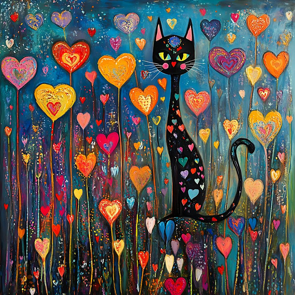 Abstract painting of a cat in a flower field 10