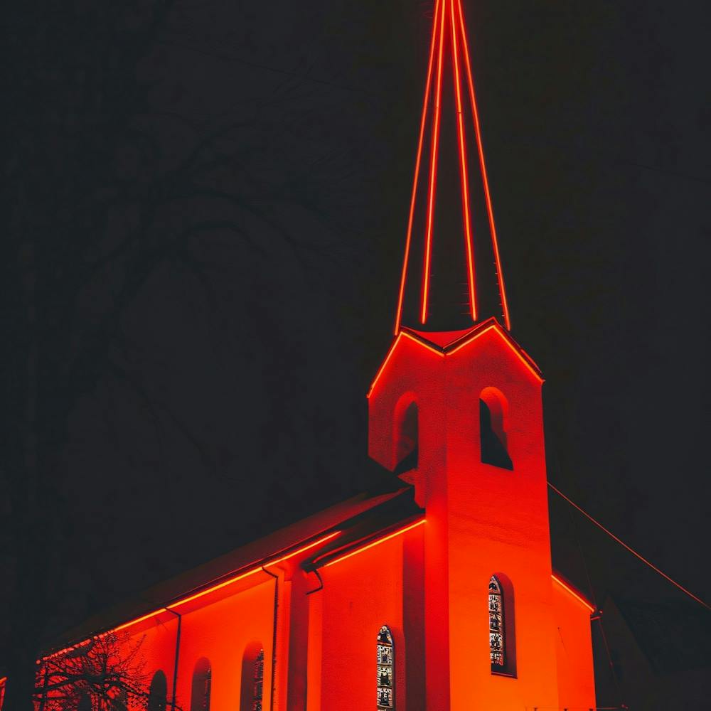 Church Lit Up In Red