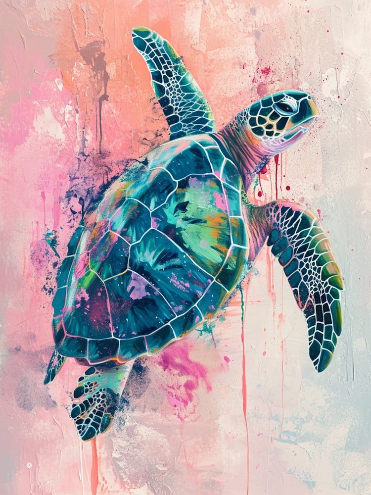 Sea Turtle Swimming Pink & Blue 4