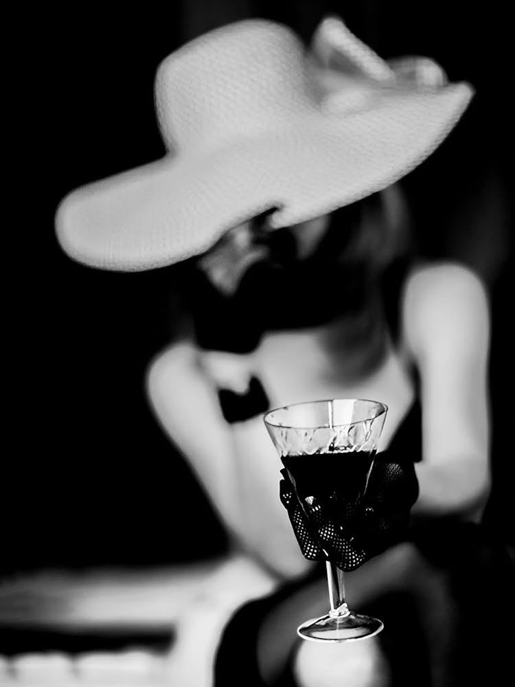 Woman Drinking Wine Black And White