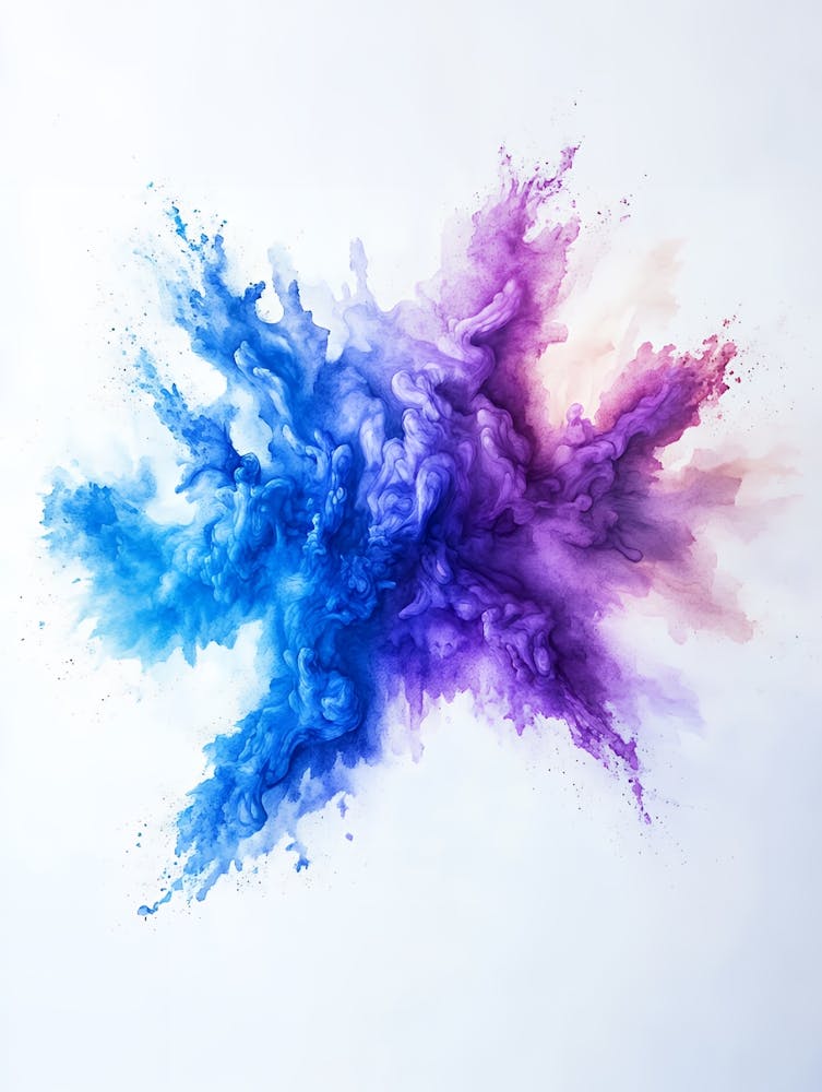 Blue And Purple Ink Splash On White Background