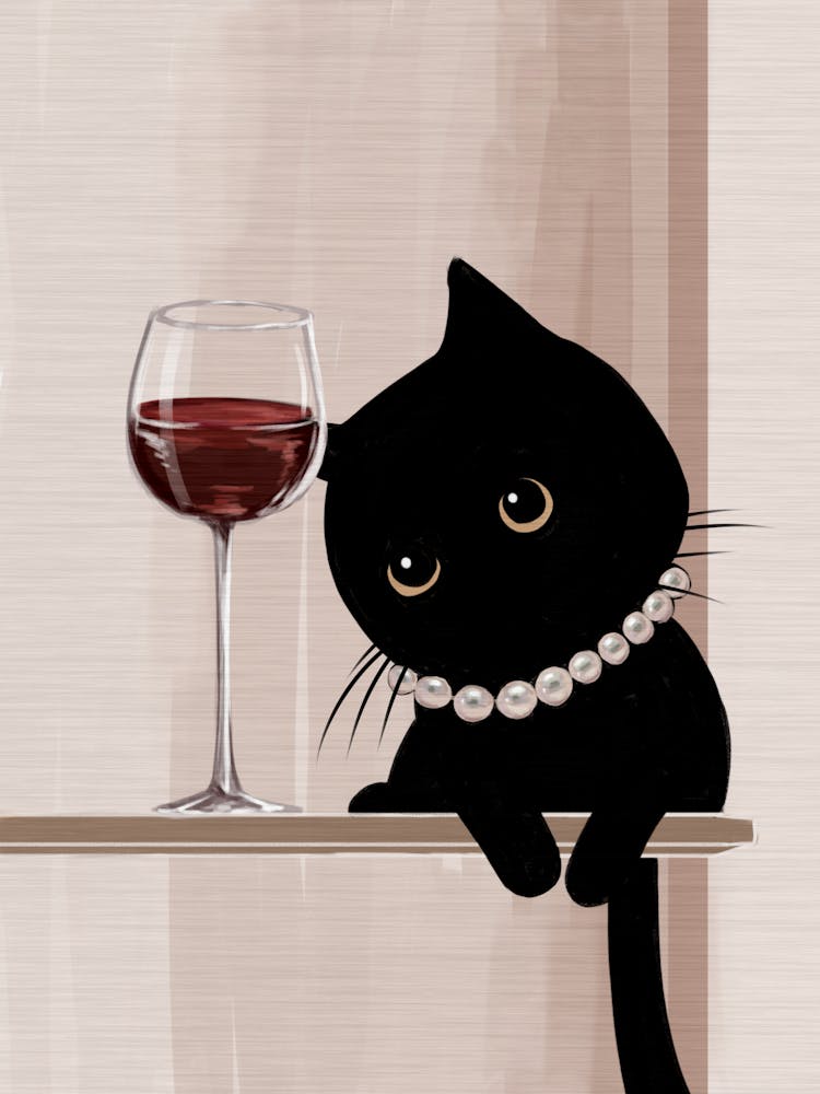 Black Cat With Wine Glass