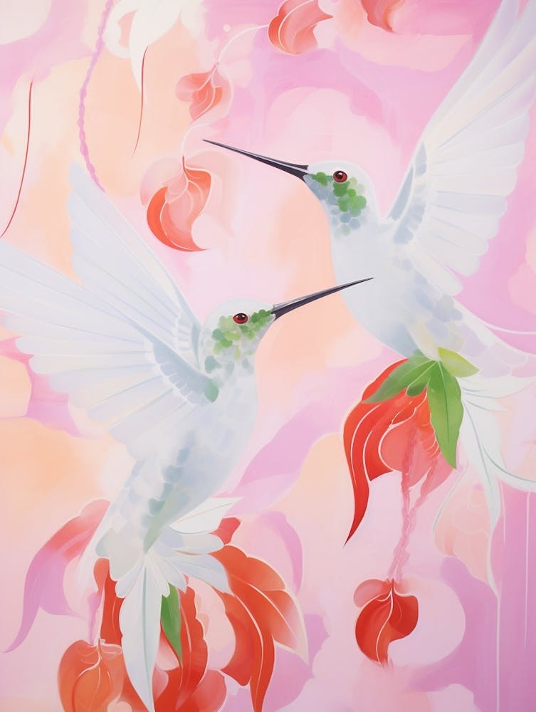 Pink Ethereal Bird Painting Hummingbird 4