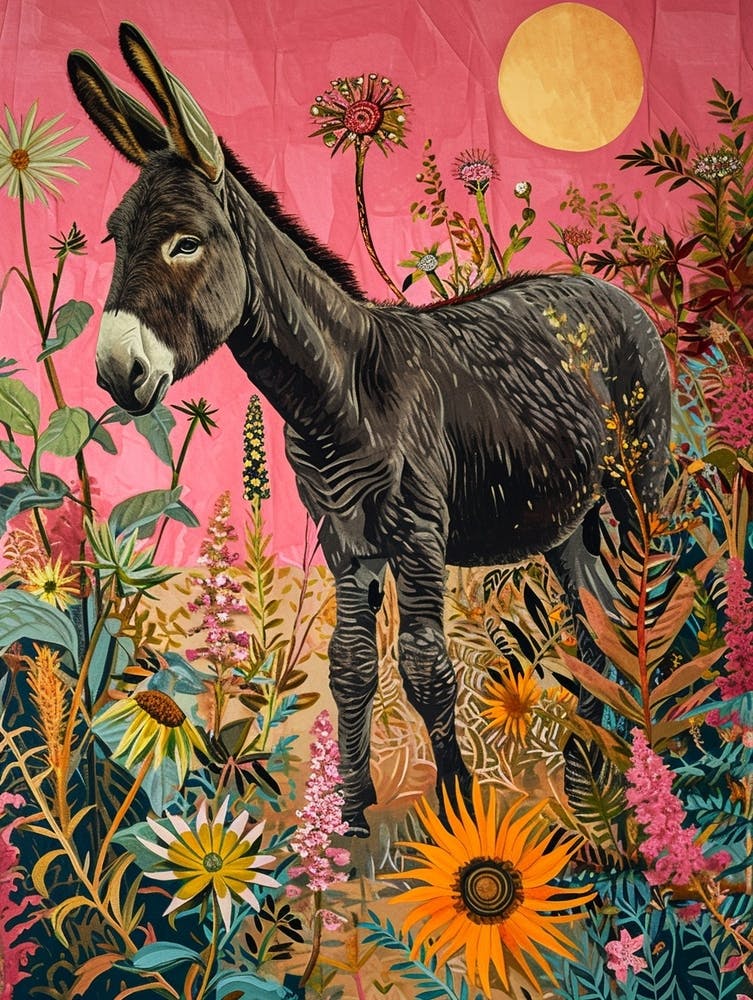 Floral Animal Painting Donkey 2