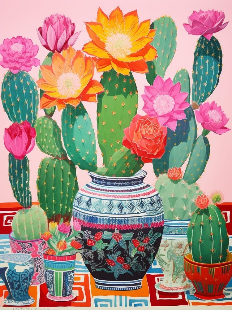 Cactus Painting Maximalist Still Life Devils Tongue Cactus 1