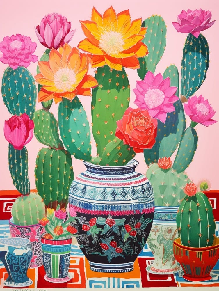 Cactus Painting Maximalist Still Life Devils Tongue Cactus 1