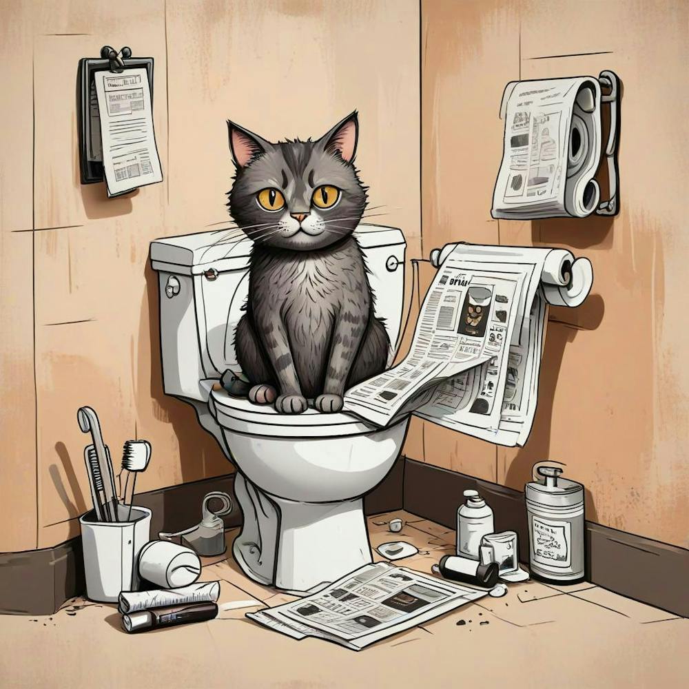 Cat Reading A Newspaper In Toilet (1)