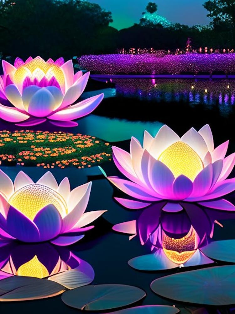 Lotus Flowers In Park Holographic 2