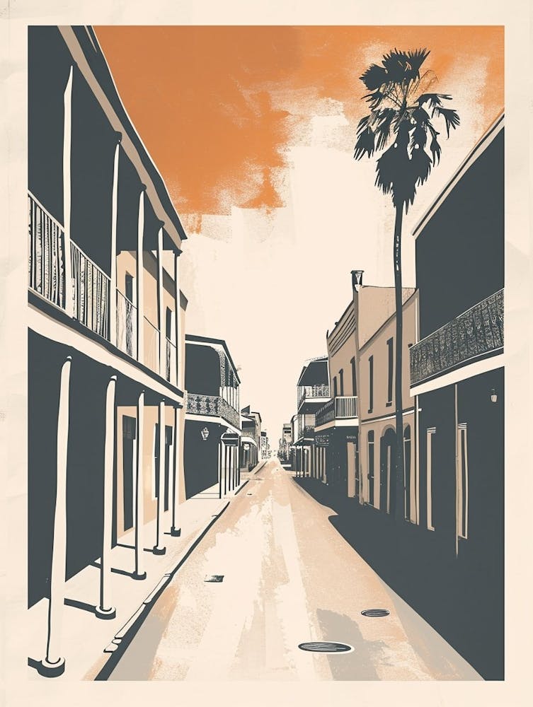 Frenchmen Street Retro Lithograph 1